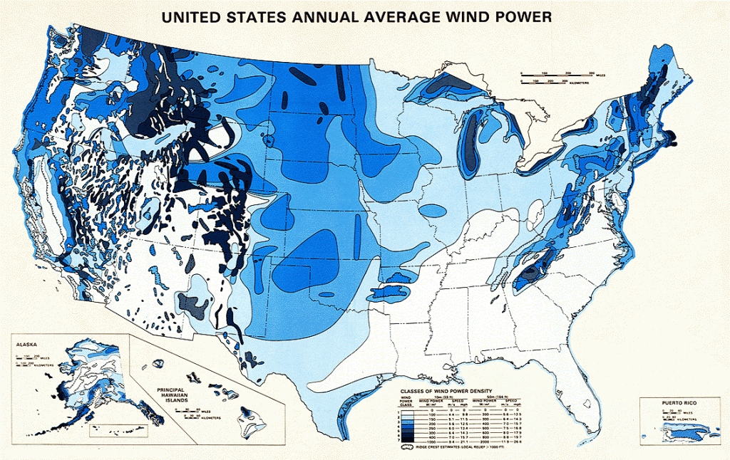 US Annual Average Wind Power Map